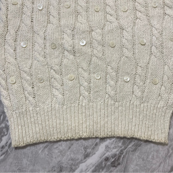 Liz Claiborne Collection Women’s Sweater Ivory Cable Knit Buttons Vintage Preppy - Picture 6 of 10